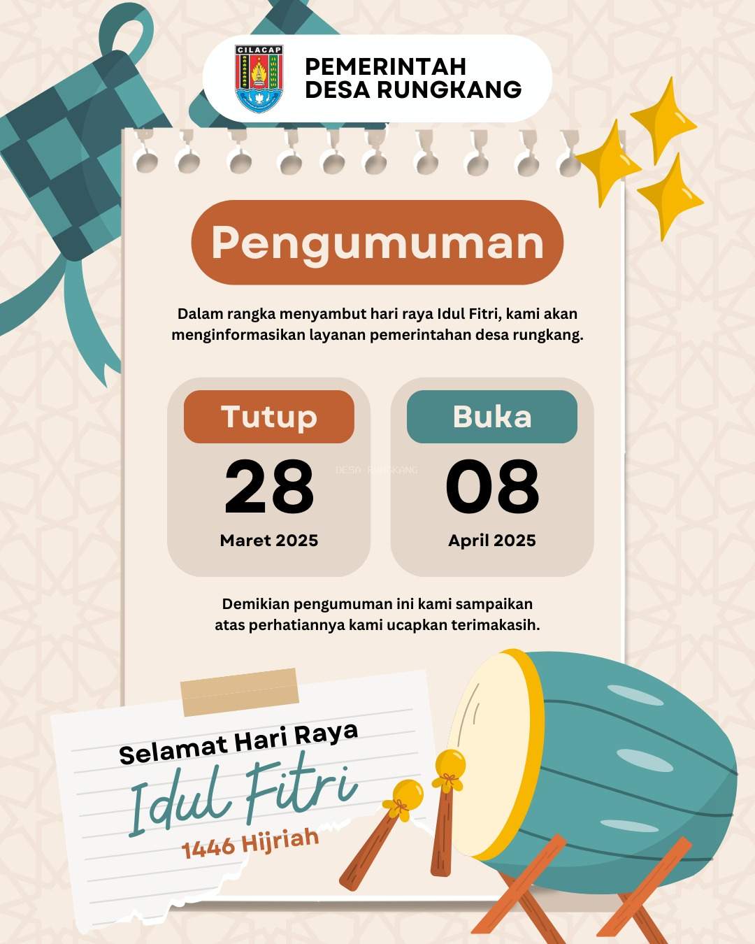 PENGUMUMAN HARI LIBUR IDUL FITRI 1 SYAWAL 1446 H